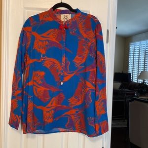 Figue Rust and Blue Crane Long Sleeve Blouse Size L